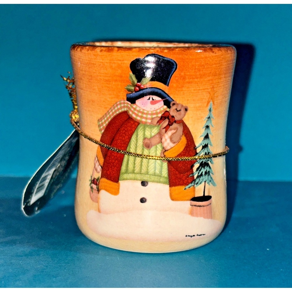 Vintage Crazy Mountain Snowman Candle‎ Holder Angela Anderson Christmas Decor